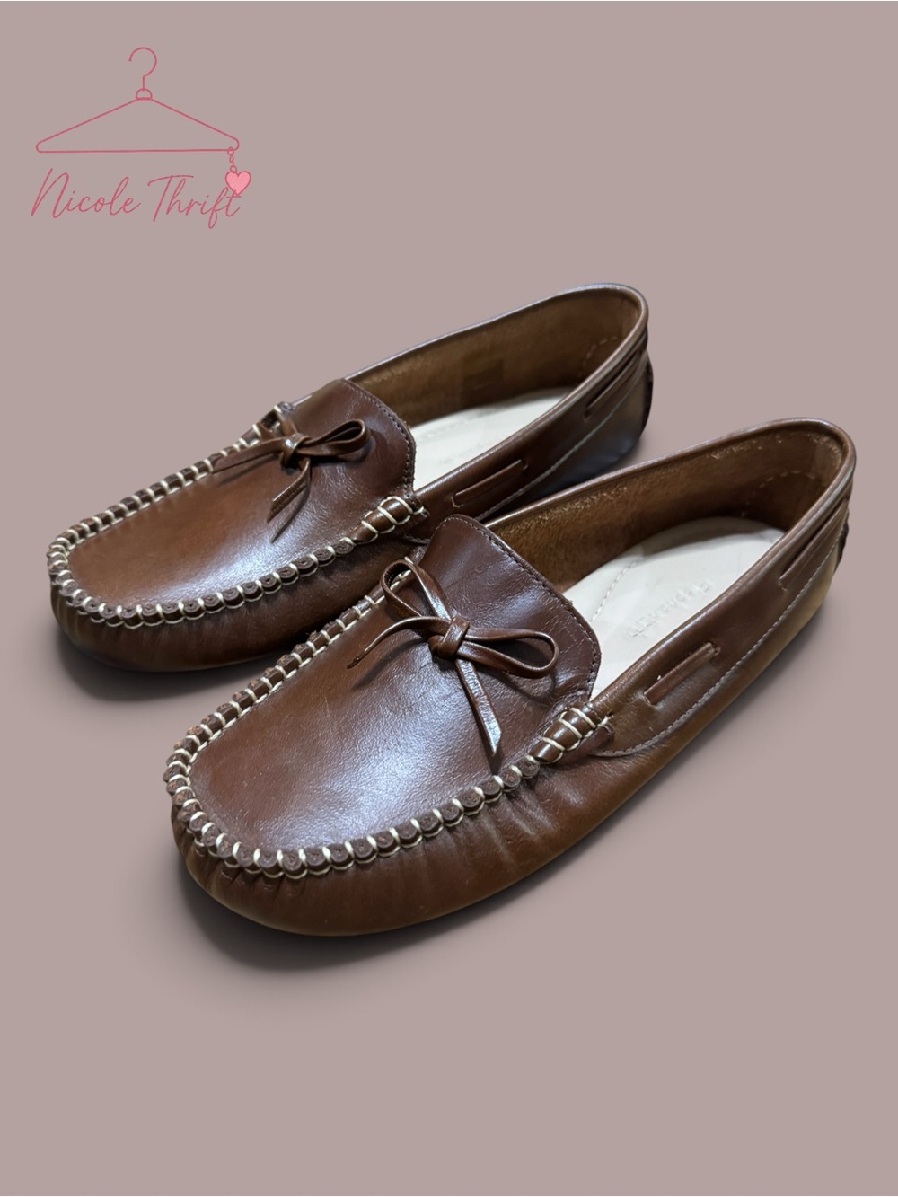 Elephantito Brown Leather Driving Moccasin Loafers Kids Size 3